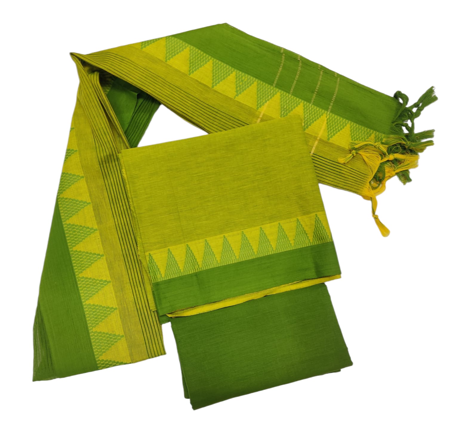 Cotton plain nizam border 3 piece  sets / Lime Green with Green set