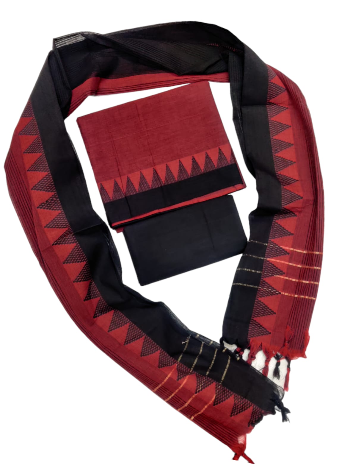 Cotton plain nizam border 3 piece  sets / Deep red with black set