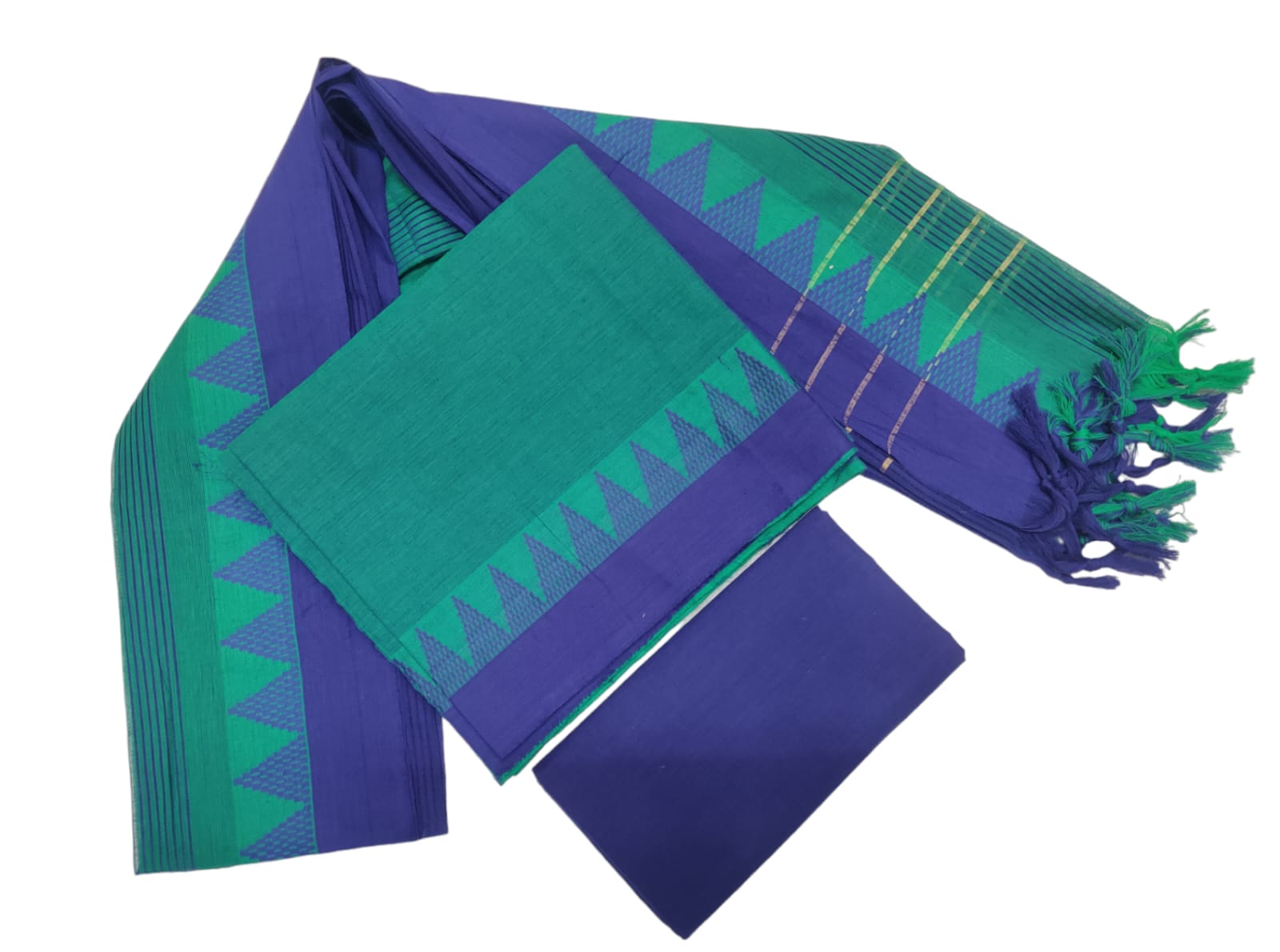 Cotton plain nizam border 3 piece  sets / Green