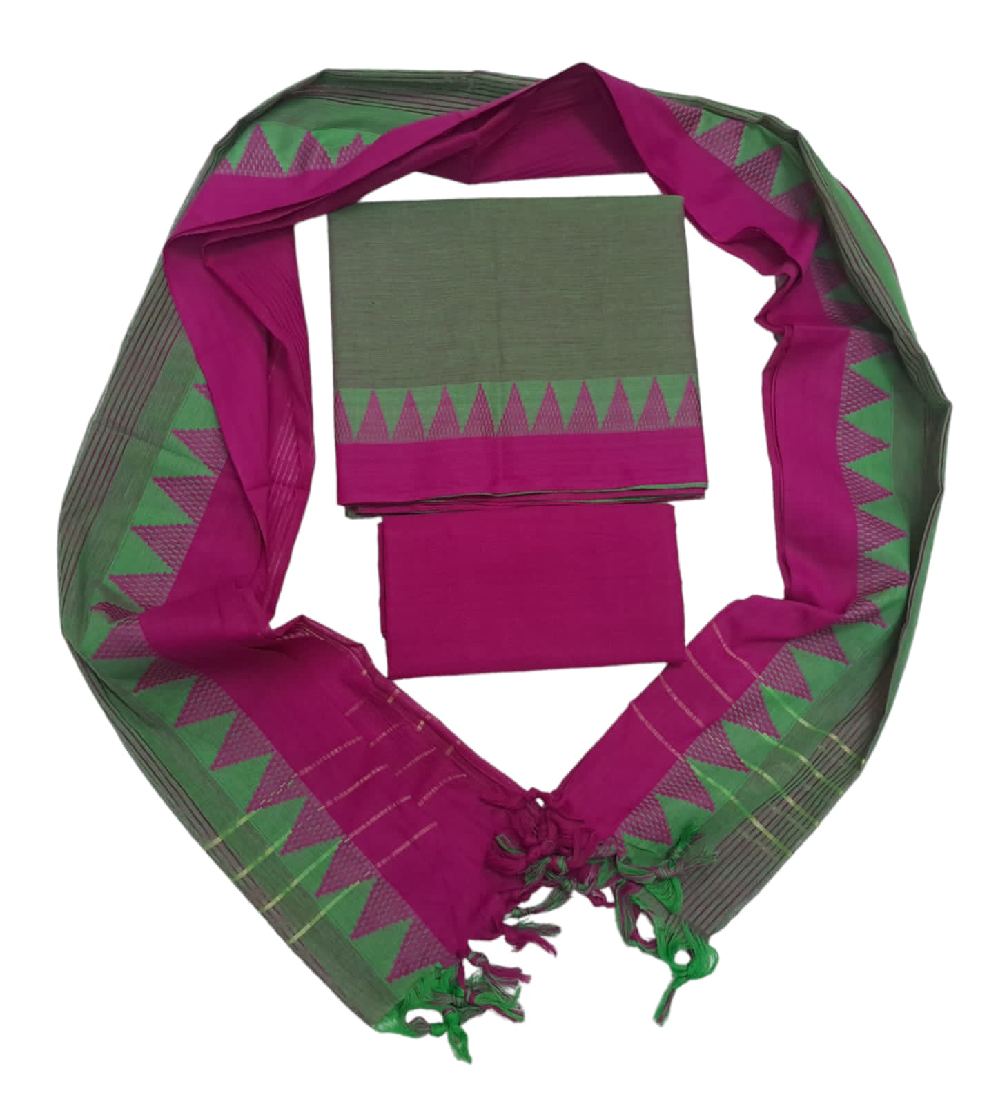 Cotton plain nizam border 3 piece  sets / Pink